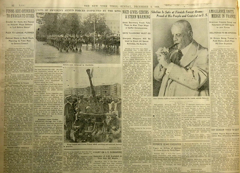 Газета «Нью Йорк Таймс», 3 декабря 1939 года
