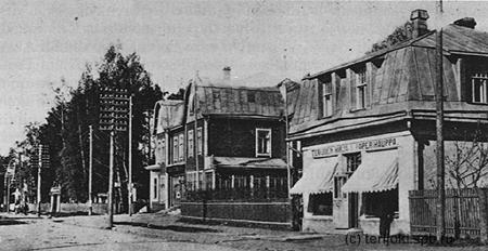 фото 30-х. слева Новая аптека, ворота фотоВелламо и дом за деревьями..jpg